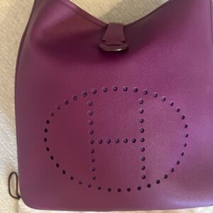 Hermes Plum Leather Shoulder Bag with Perforated H